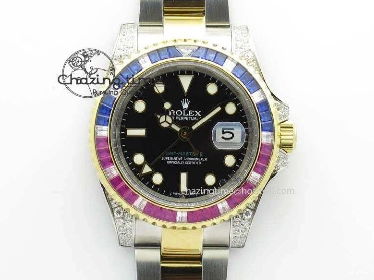 MiroTime 0511 GMT-Master II 116759 SS YG Bp-Maker Blue Red Ruby Crystal Black Dial On SS YG Bracelet A SmoothTexture 3771